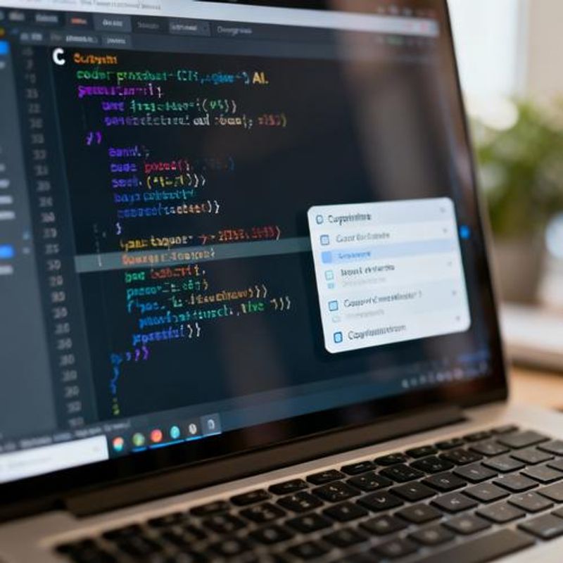 C programming code with AI suggestions overlay