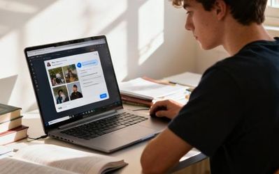 Student using AI chat tool to upload and analyze study materials on laptop