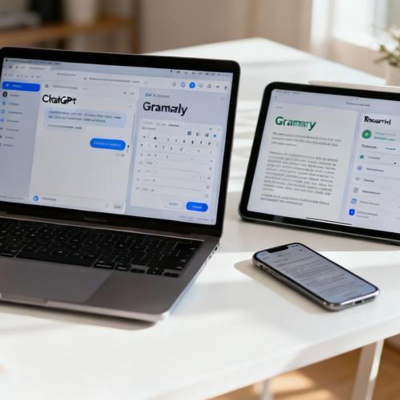Various AI tool interfaces displayed on multiple devices
