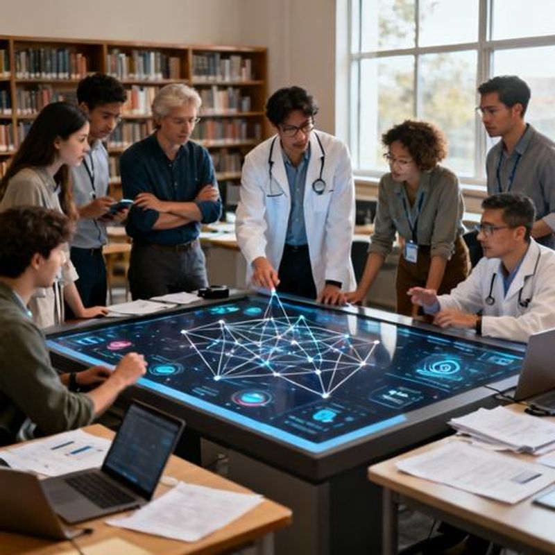 Collaborative research network visualization showing AI connections