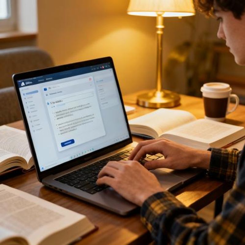 Student successfully using AI writing assistant on laptop screen