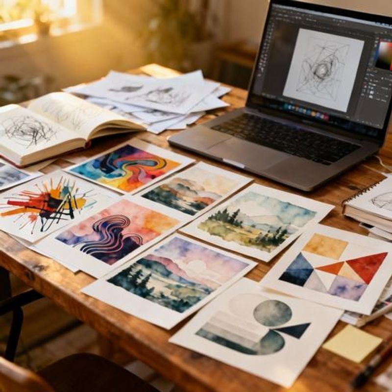 Creative workflow showing various AI-generated art styles and techniques