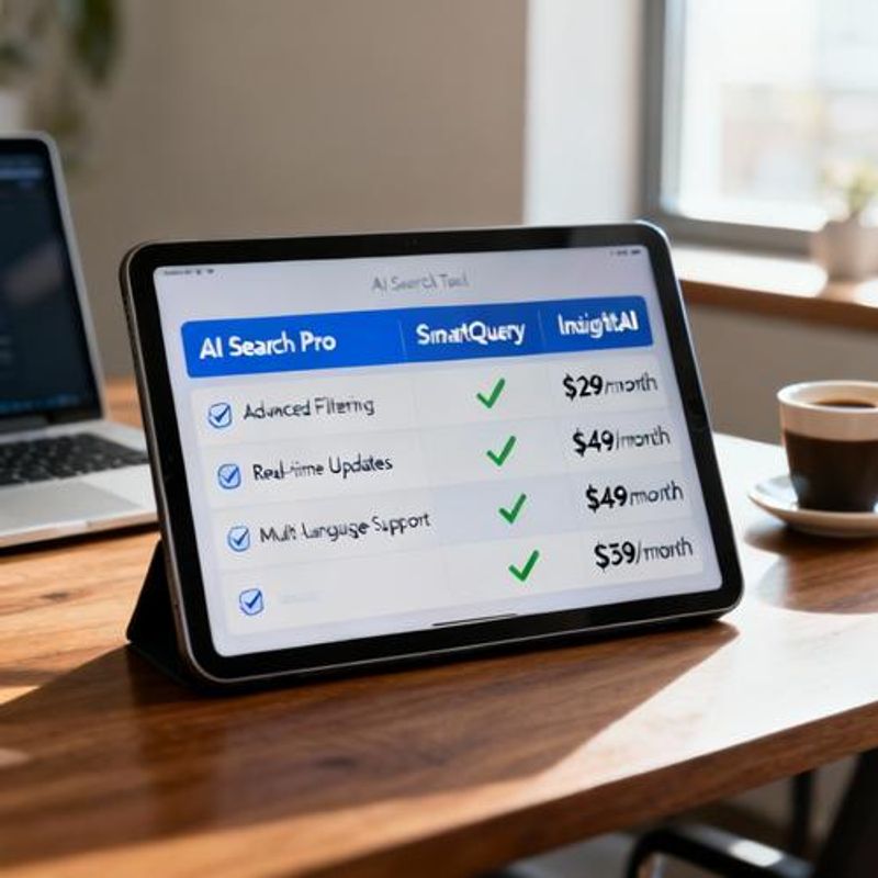 Comparison chart showing features and pricing of different AI search tools