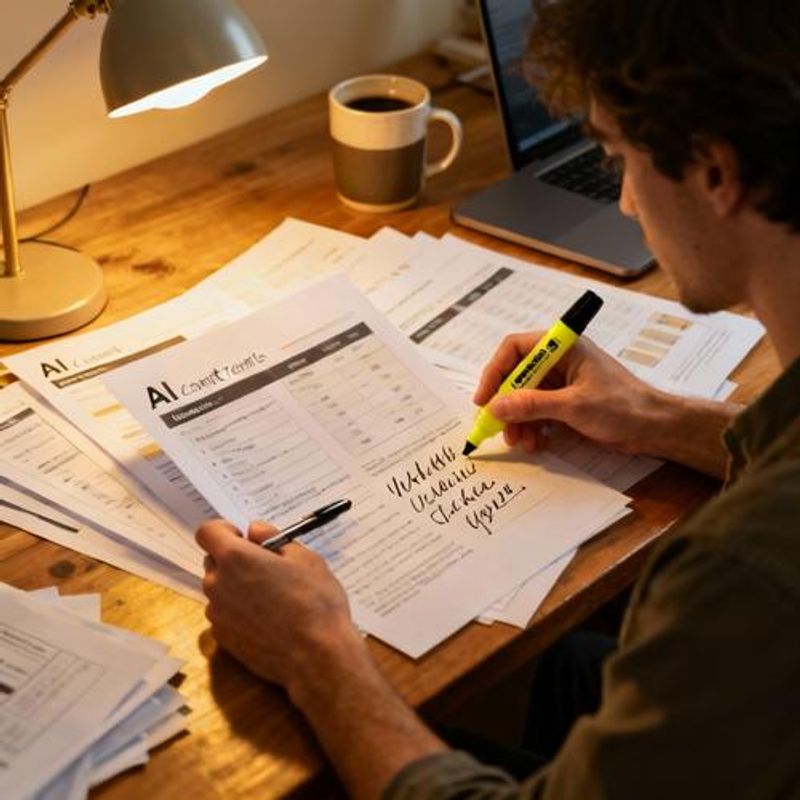 Content creator reviewing AI-generated content templates