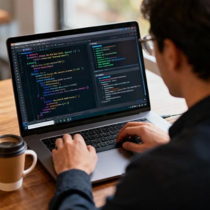 Developer reviewing AI-generated test cases and documentation on laptop