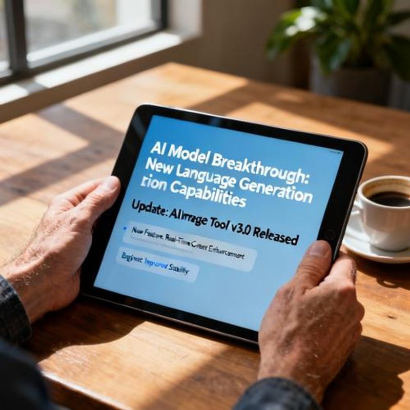 AI news headlines and tool updates displayed on a tablet screen