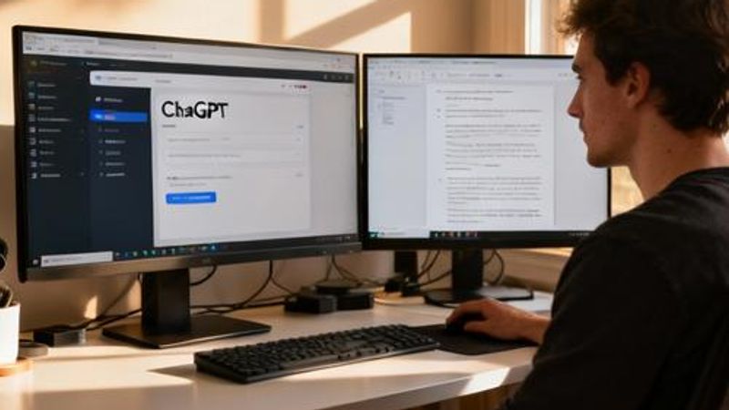 Content creator working with AI director tools on computer