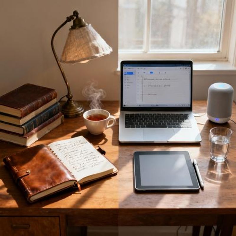 Split screen showing traditional vs AI-enhanced study methods