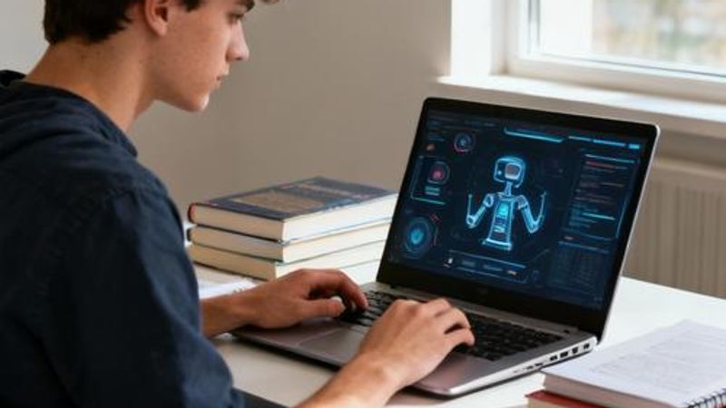 College student using AI tools on laptop for studying