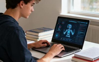 College student using AI tools on laptop for studying