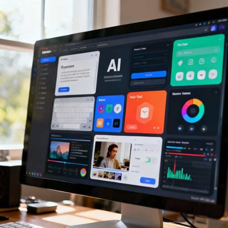 Diverse AI tool interfaces displayed on computer screen