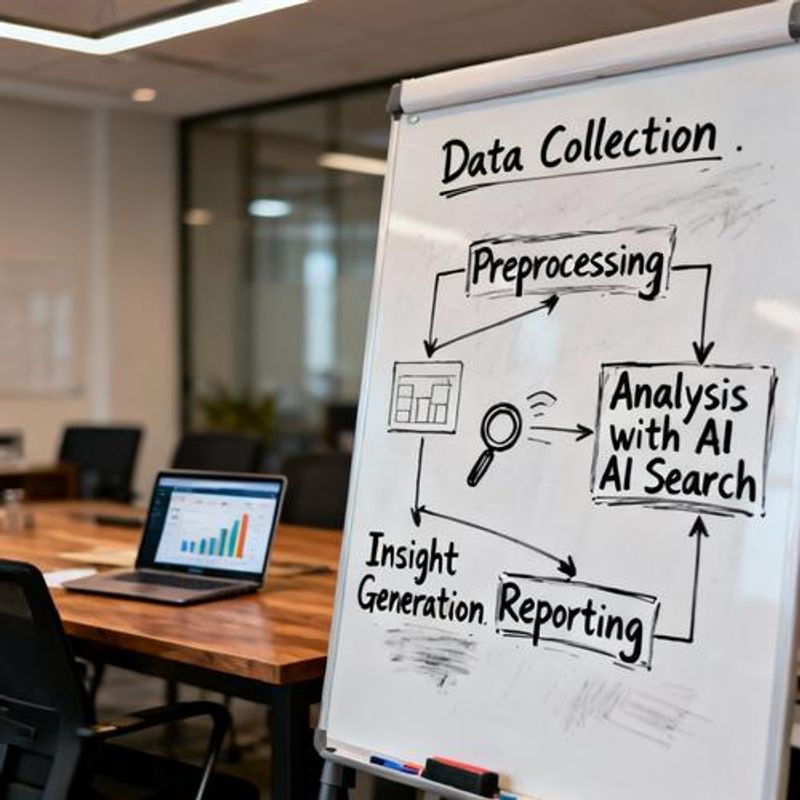 Workflow diagram showing AI search tools integrated into data analysis process