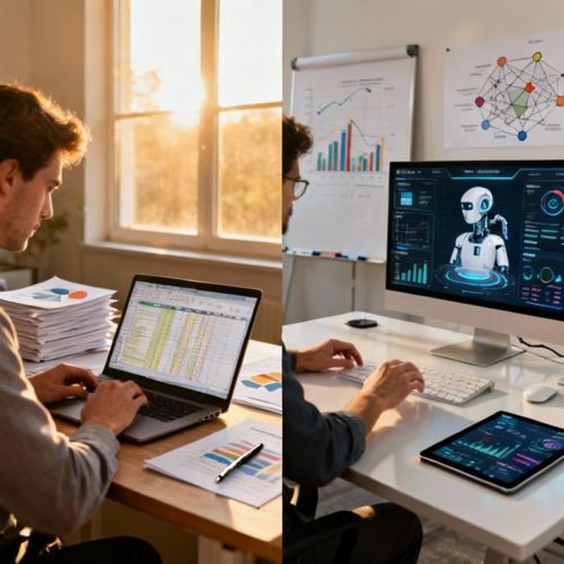 Comparison of traditional vs AI-powered data analysis workflow