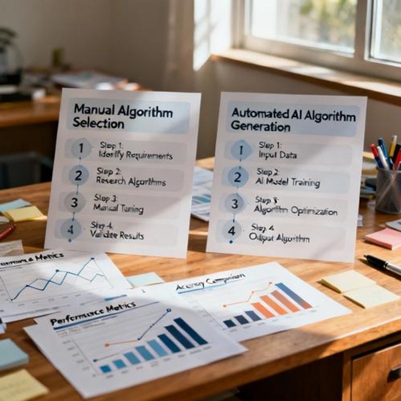 Comparison chart showing traditional vs AI-generated algorithm development workflow