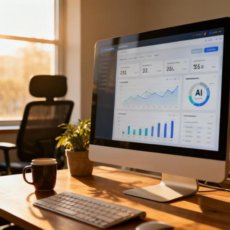 Business dashboard showing AI implementation metrics and ROI