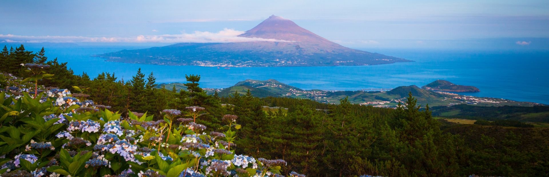 Azoren Faial met uitzicht op Pico vulkaan Portugal
