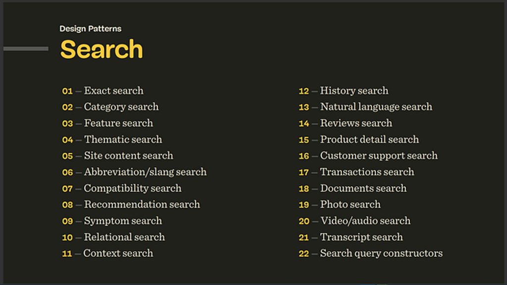 Search patters/user cases. (Courtesy of Smashing Magazine)