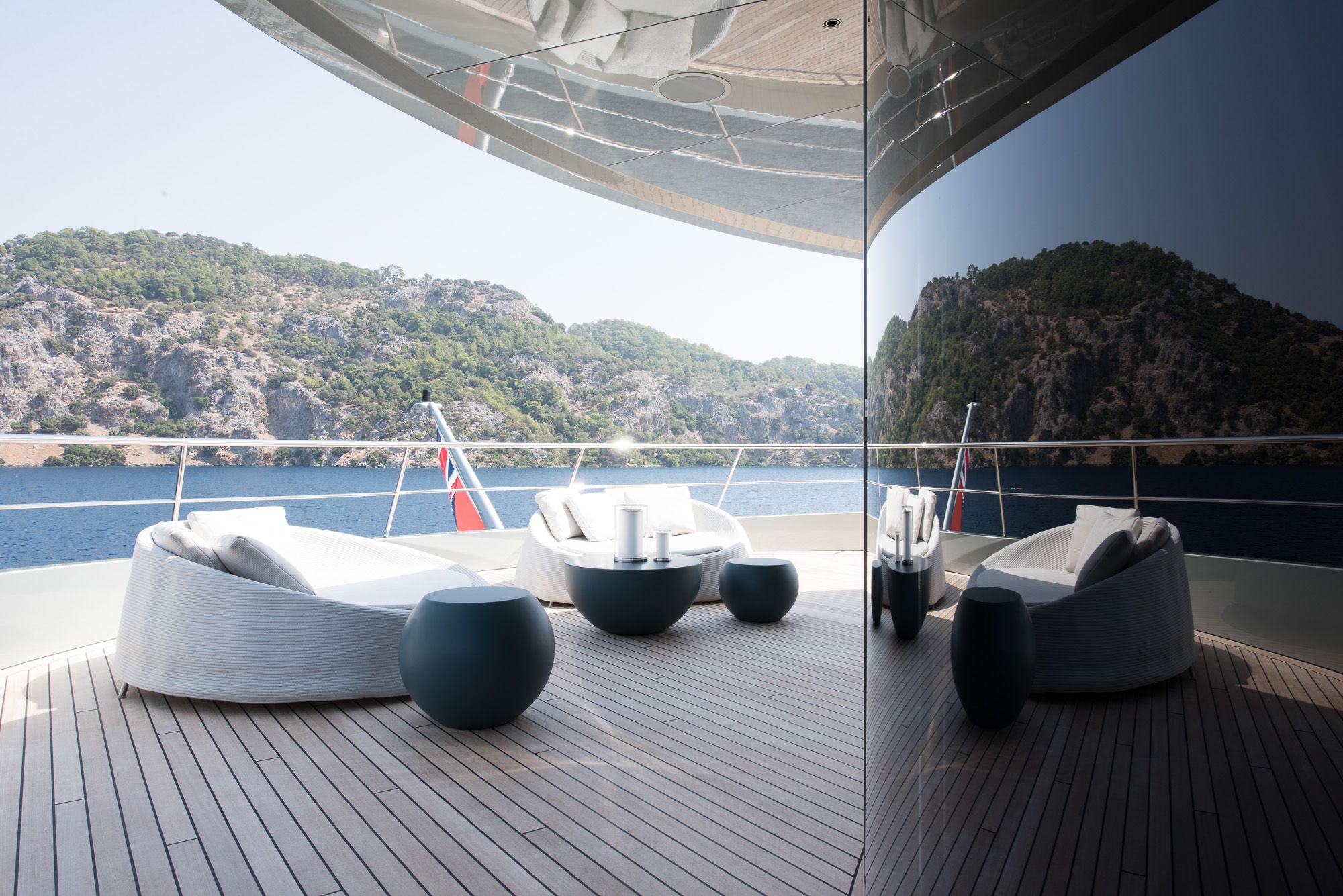 Luxury white yacht on calm water