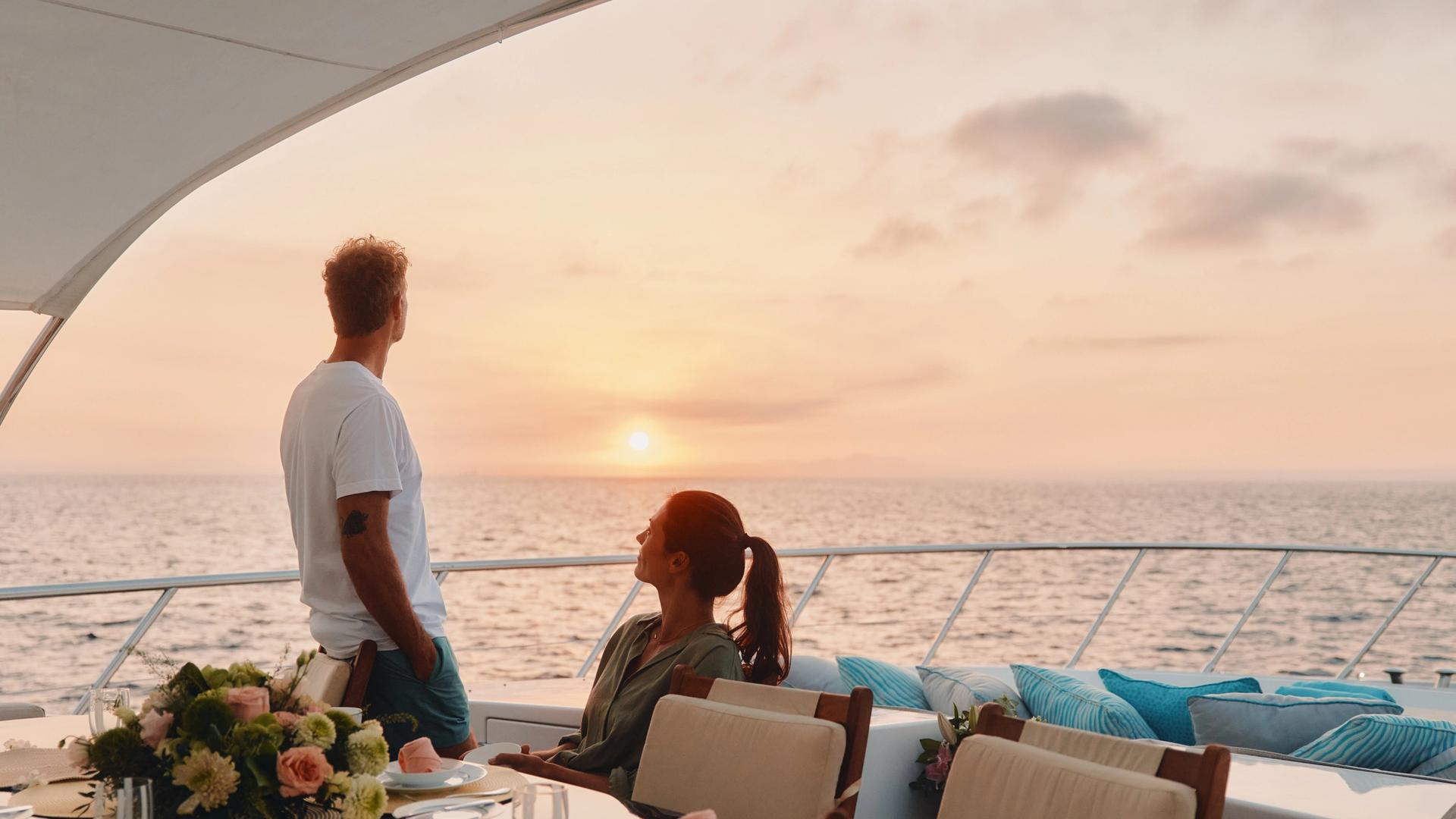 Sunlit lounge area aboard luxury yacht