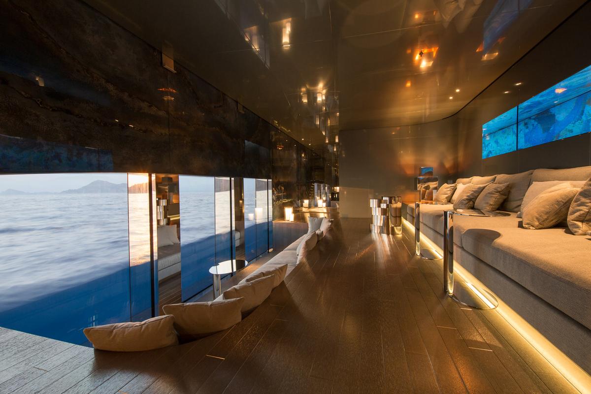 Yacht deck with seating.