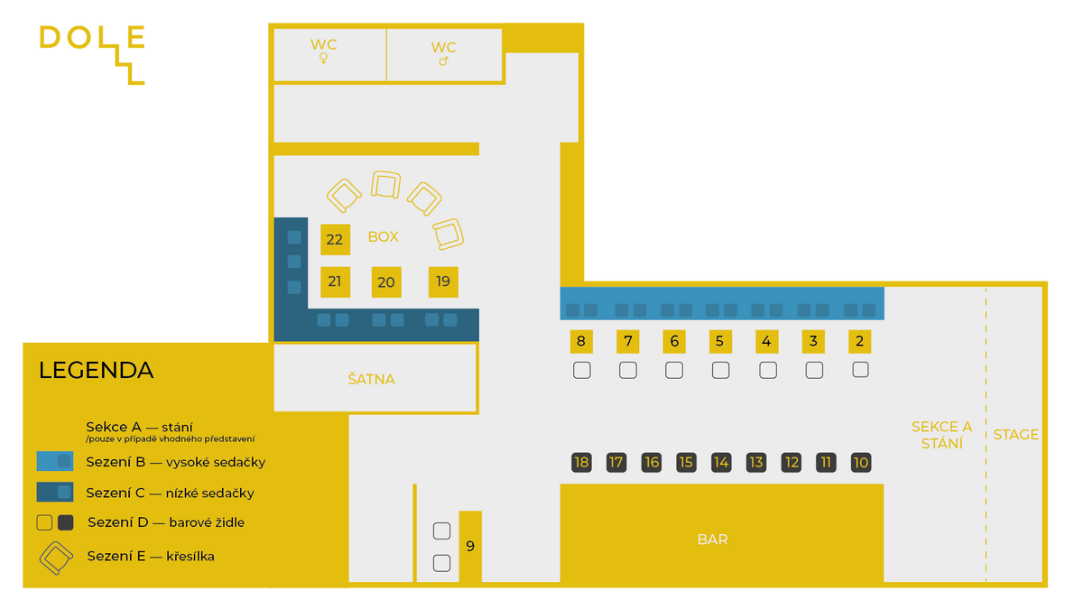 klub, plánek, stání, rezervace