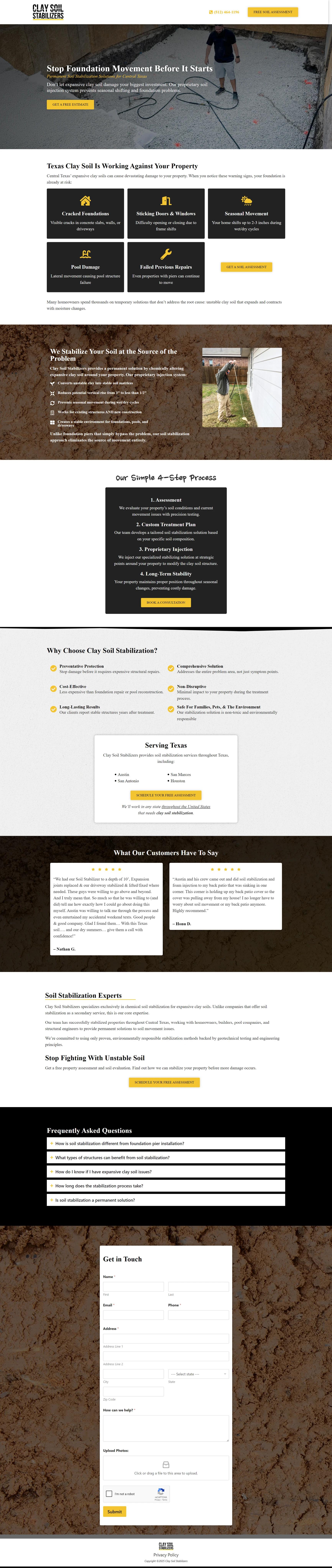 Single page build for a foundation stabilization company