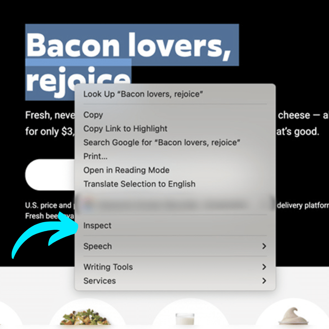 Using the inspect element in Chrome web tools example