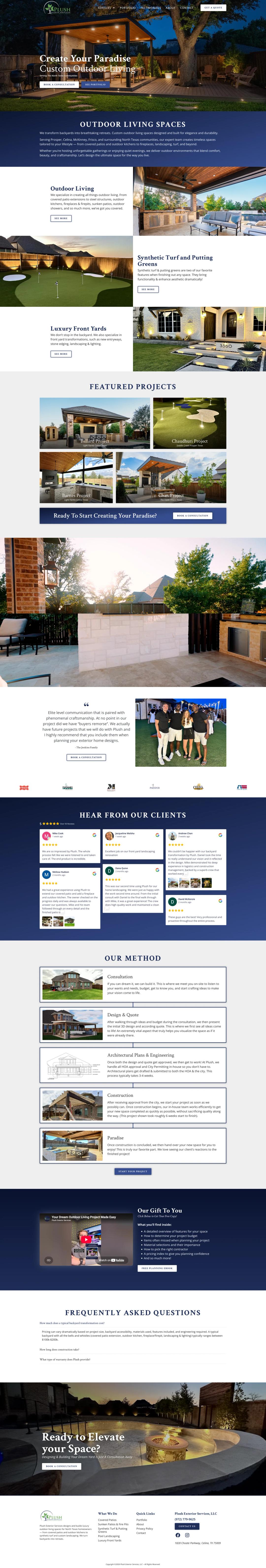Design and build for an outdoor living contractor, full page