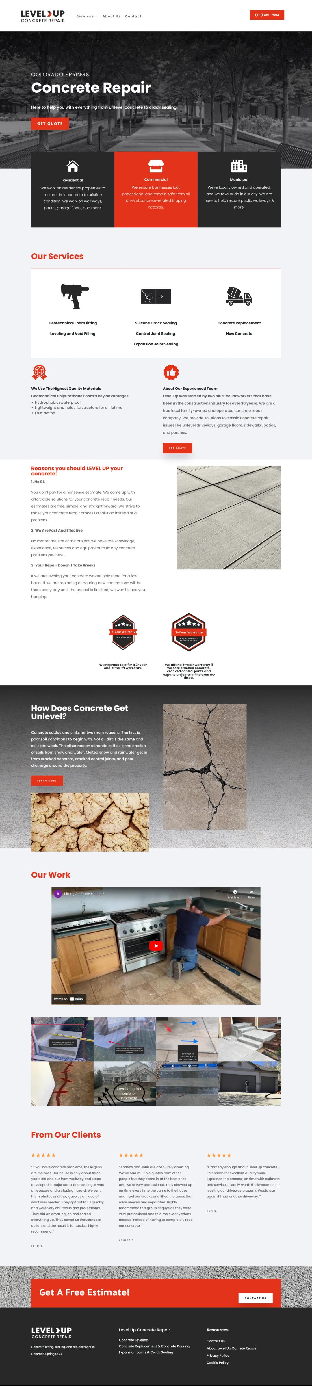 Design and build for a concrete leveling company, full page