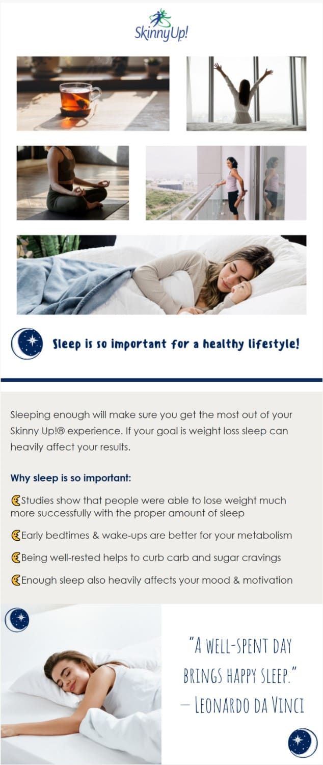 Skinny Up! email on why sleep matters for a healthy lifestyle