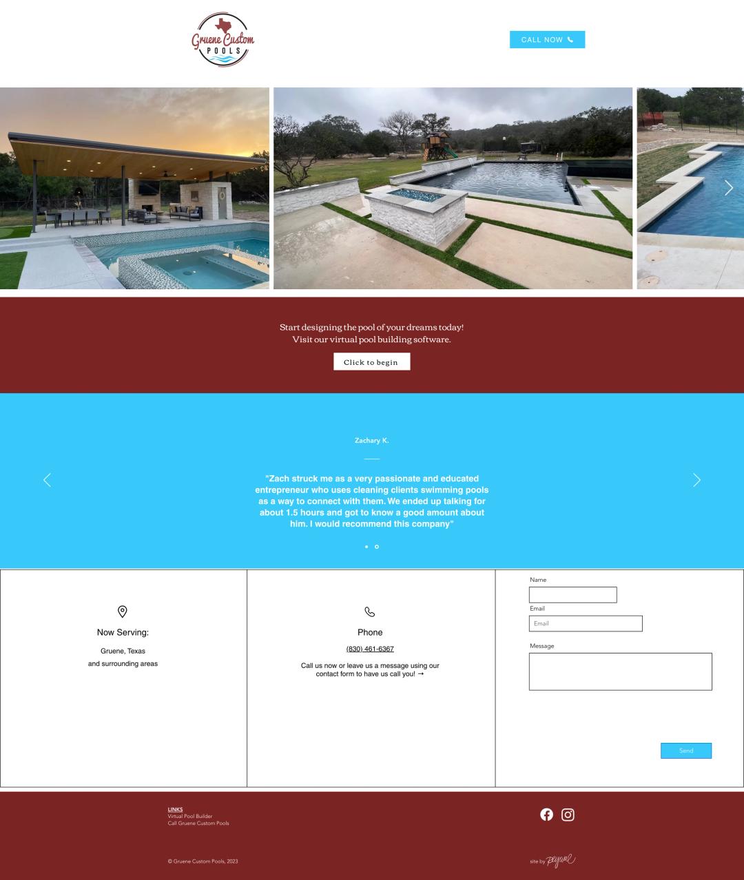Design and build for a custom pool builder, before, full page