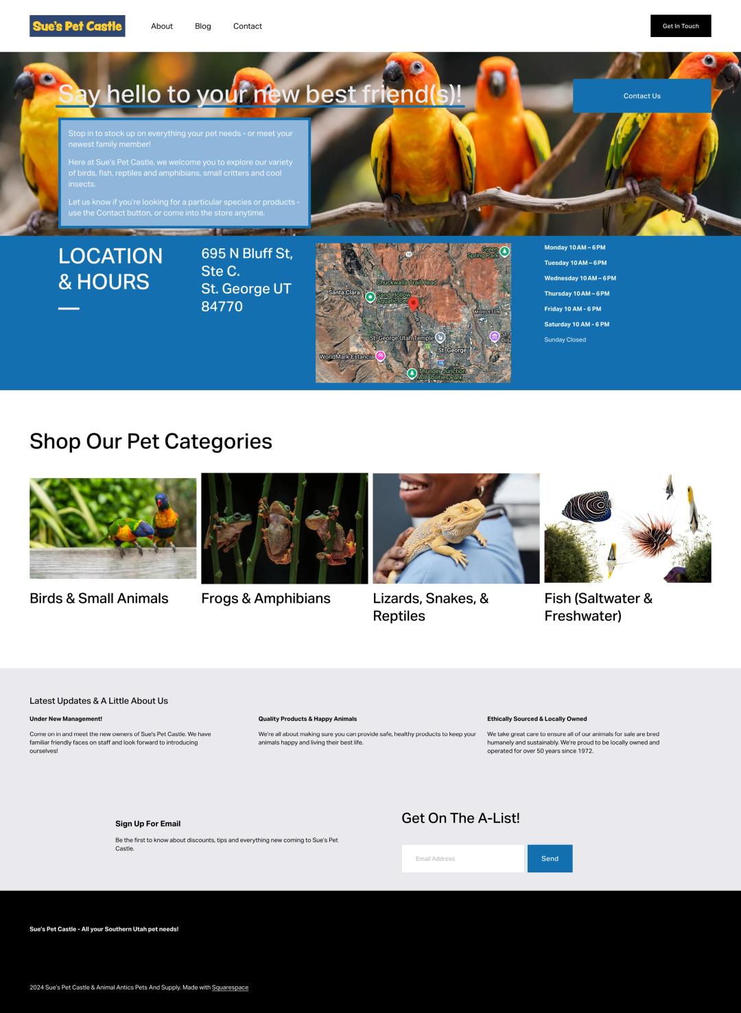 Rebrand and full rebuild for a pet store and supply shop, before, full page