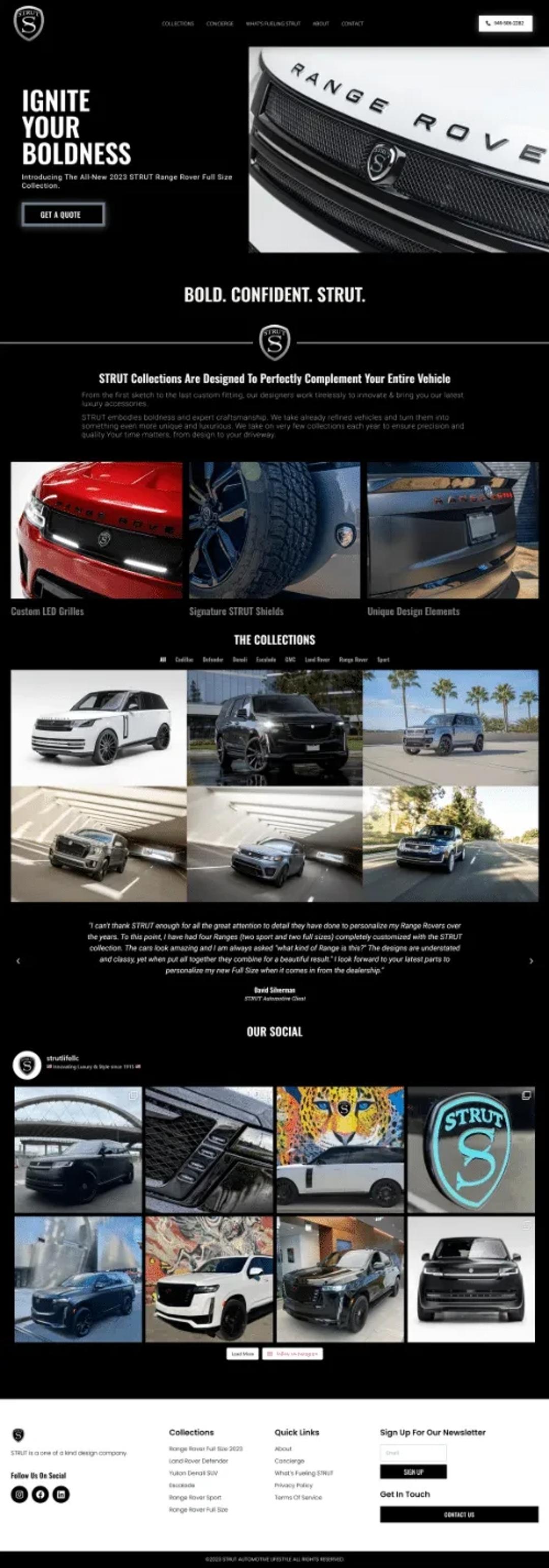 Design and build for a luxury automotive accessories brand, full page
