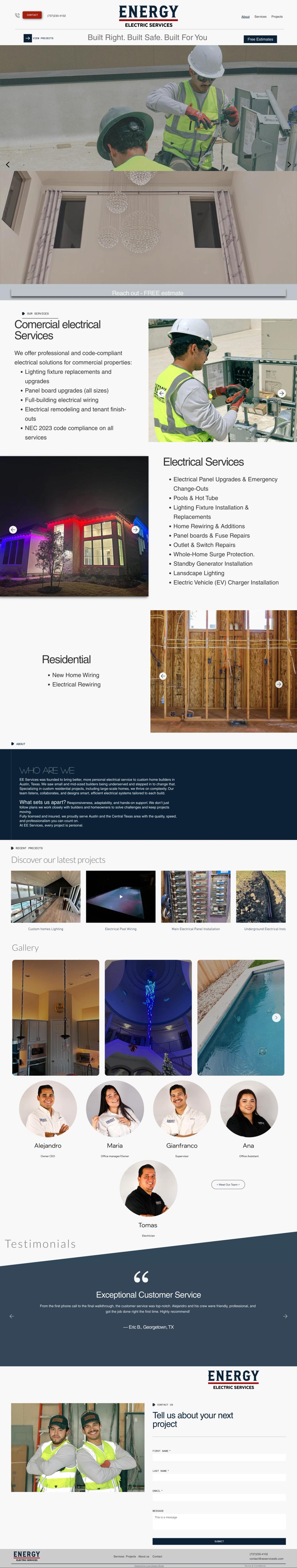 Design and build for an electrical contractor, before, full page