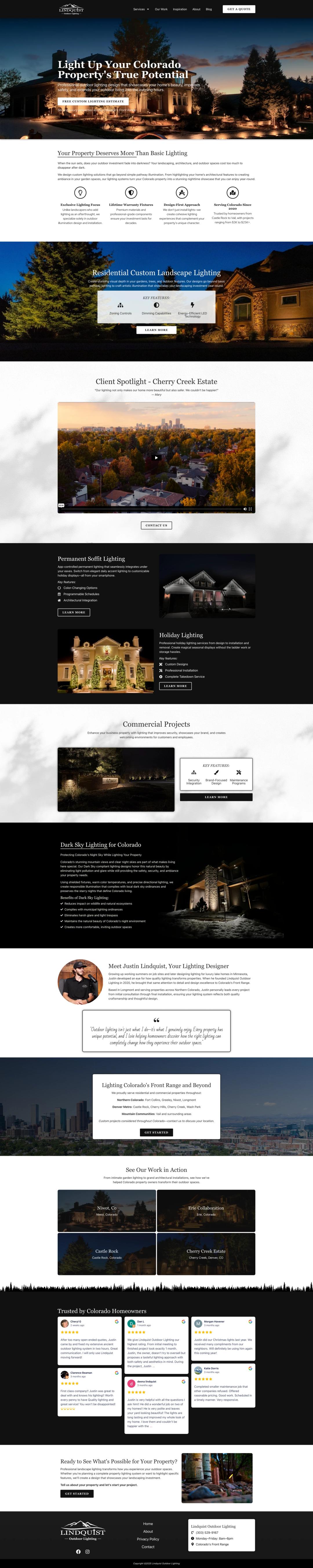 Design and build for an outdoor lighting contractor, full page