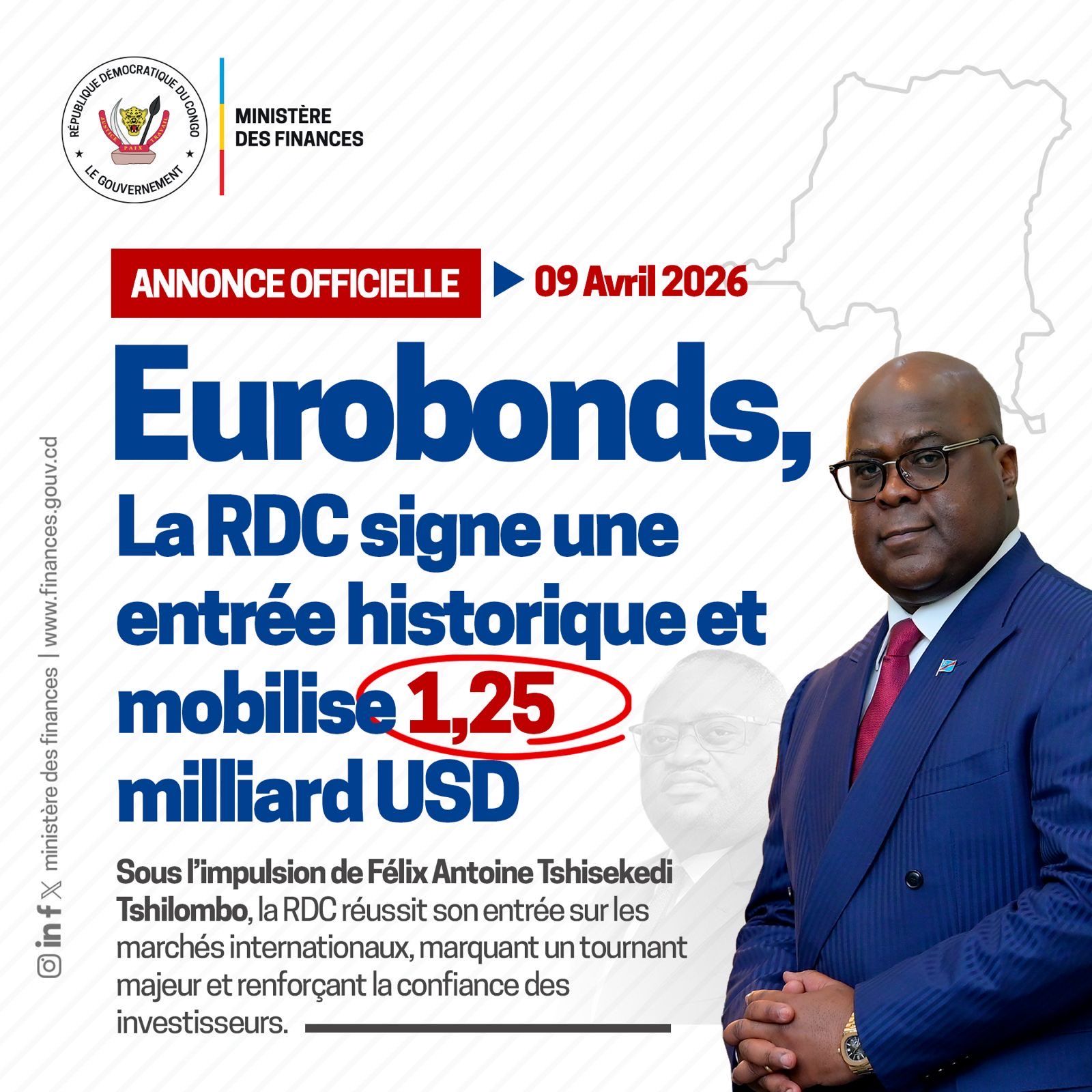 RDC : Une entrée historique sur les marchés internationaux avec une émission d’Eurobonds de 1,25 milliard USD