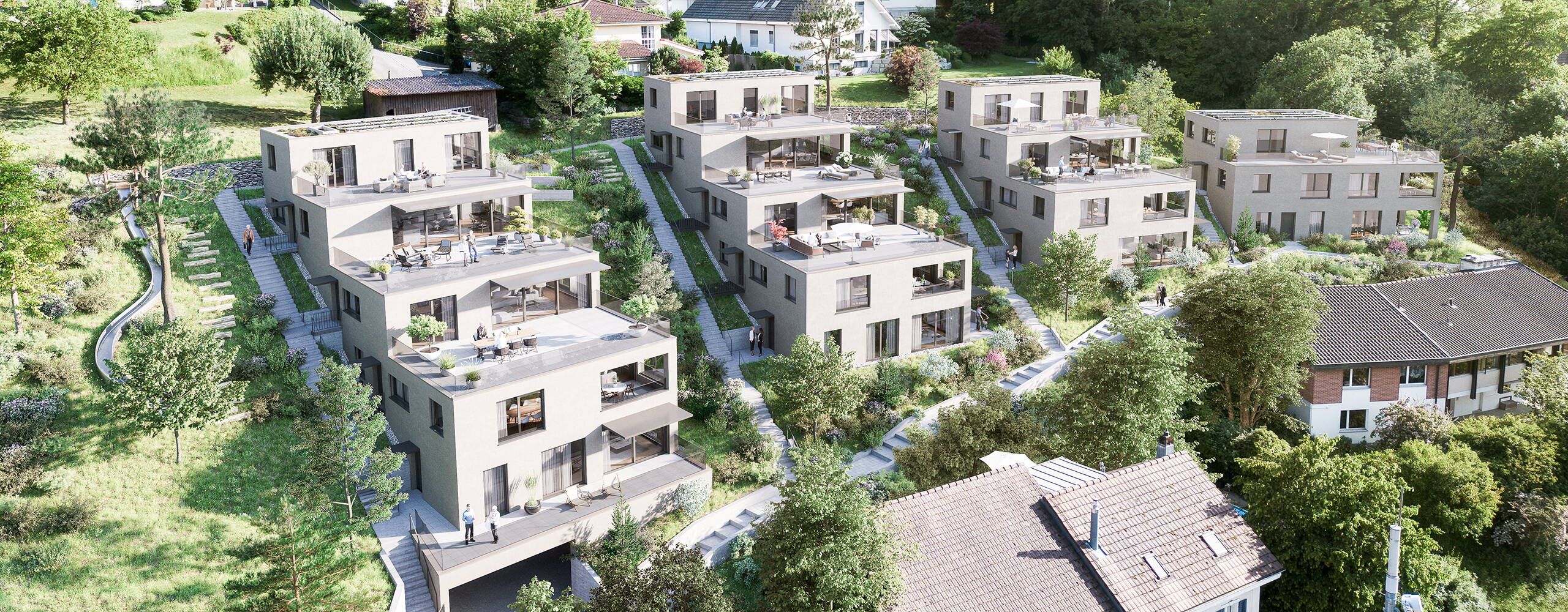 Visualisation de maisons en terrasses à flanc de coteau