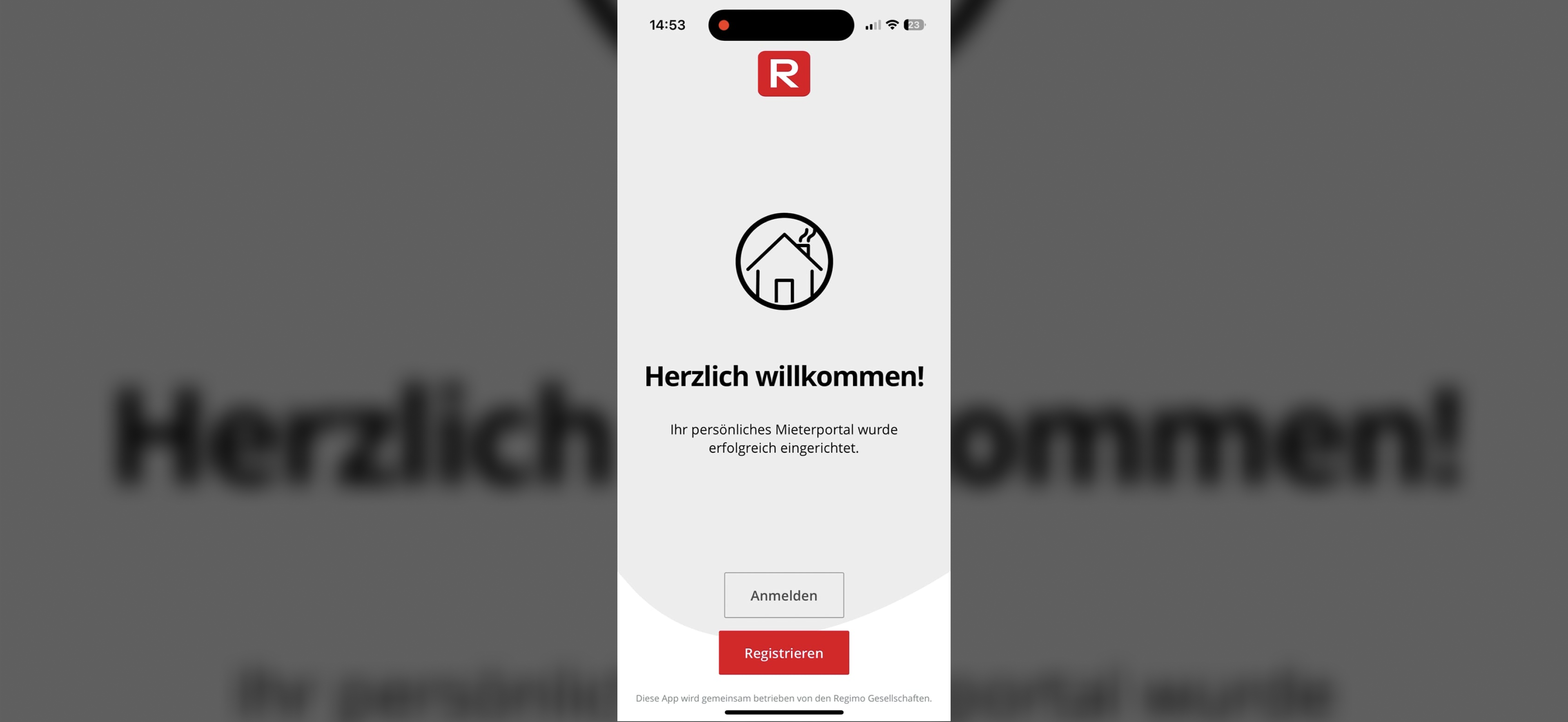 Écran d'accueil du portail locataire sur smartphone