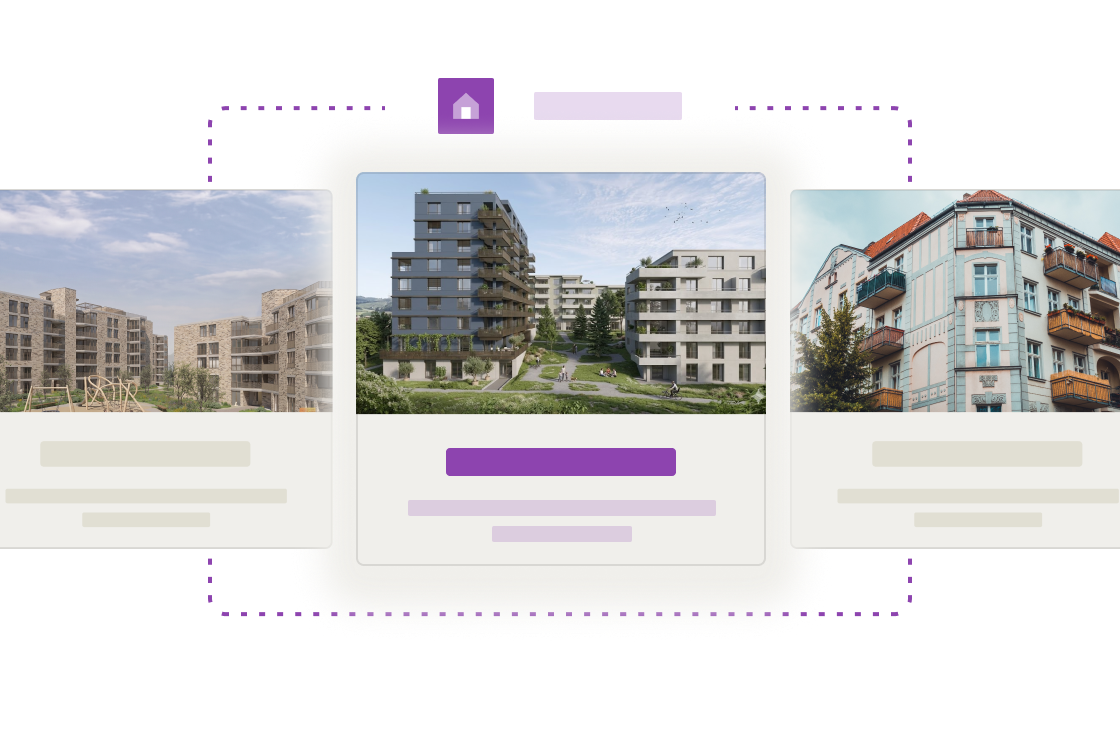 Projets de construction neuve présentés sous forme de cartes sur la plateforme Allthings