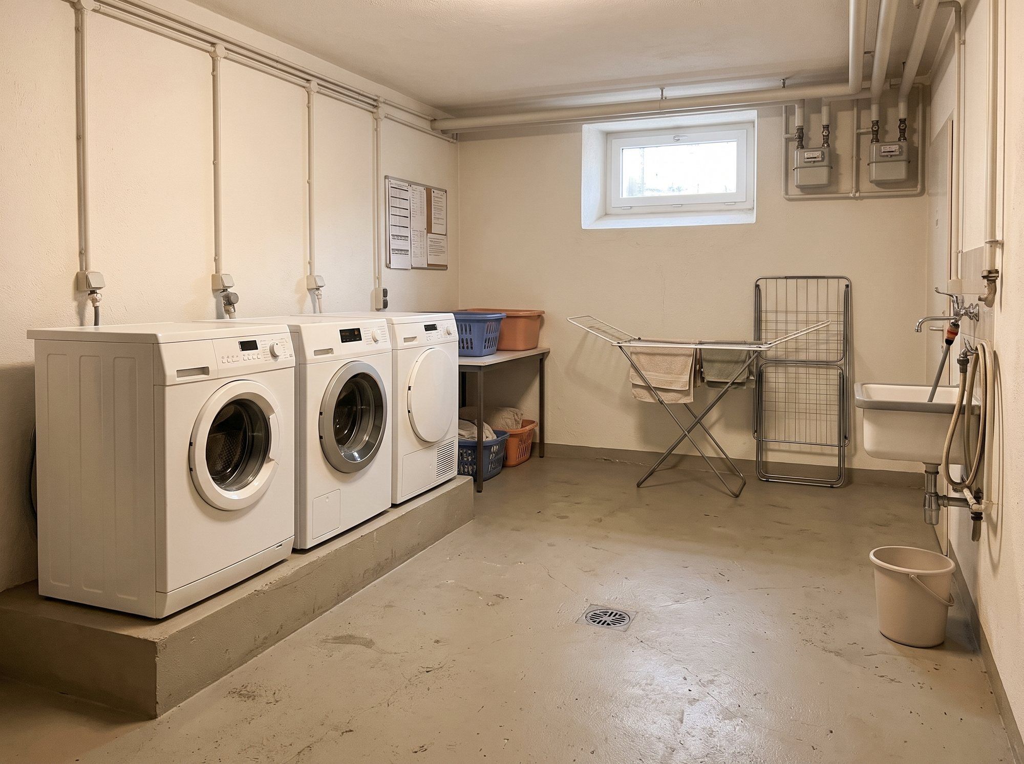 Gemeinsame Waschküche im Keller eines Mehrfamilienhauses