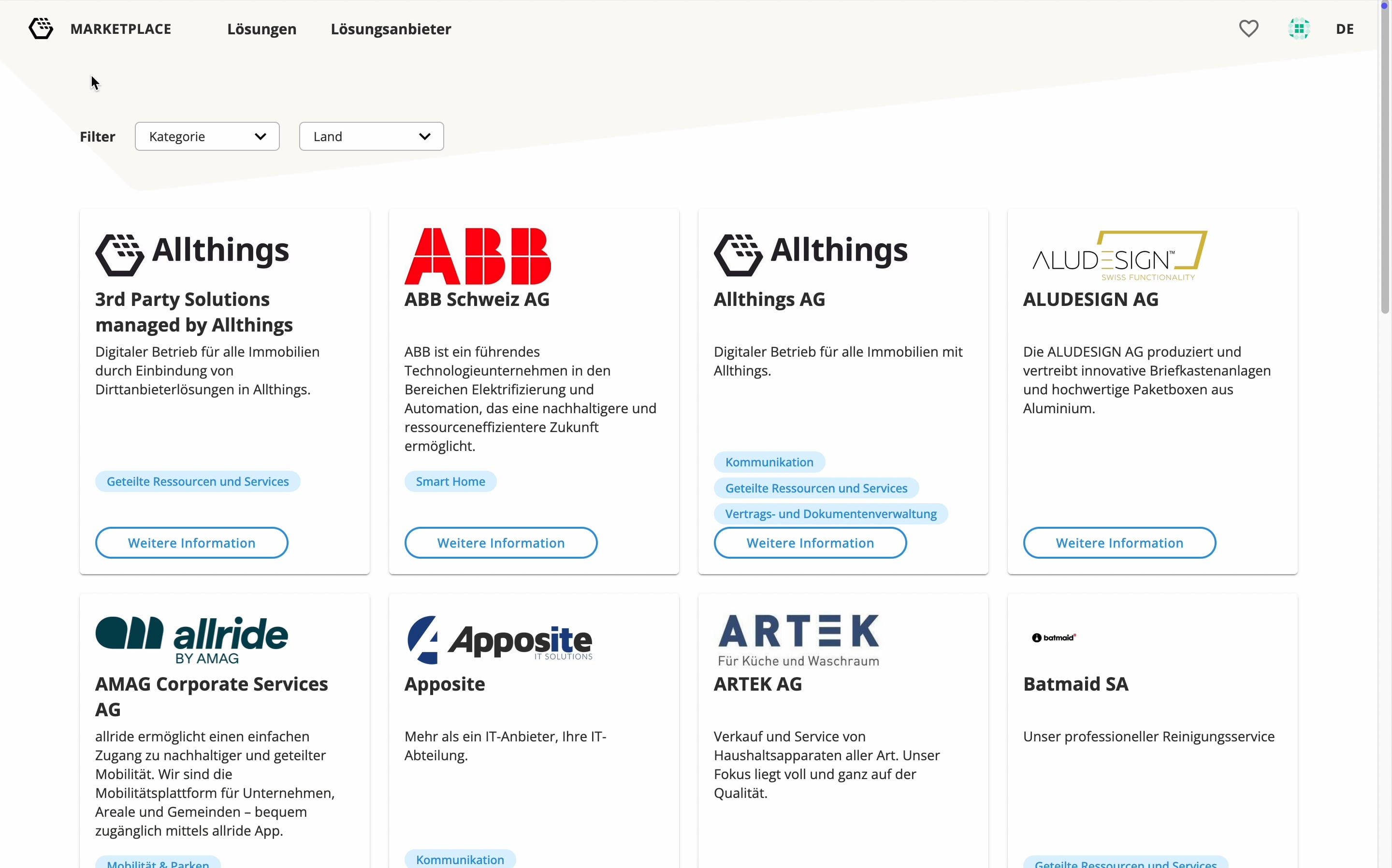 Place de marché des fournisseurs de solutions sur la plateforme Allthings