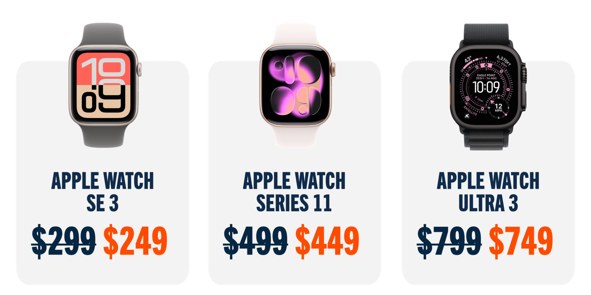 Apple Watch SE 3: $249 | Apple Watch Series 11: $449 | Apple Watch Ultra 3: $749