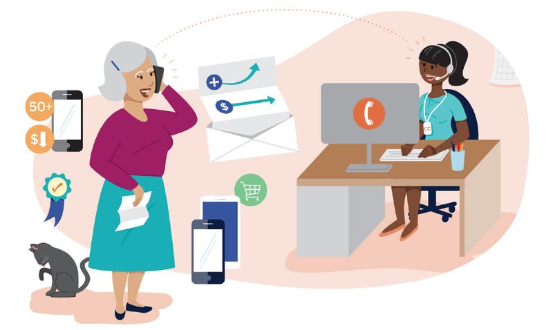 Assorted illustrations representing Consumer Cellular's history of outstanding customer service.