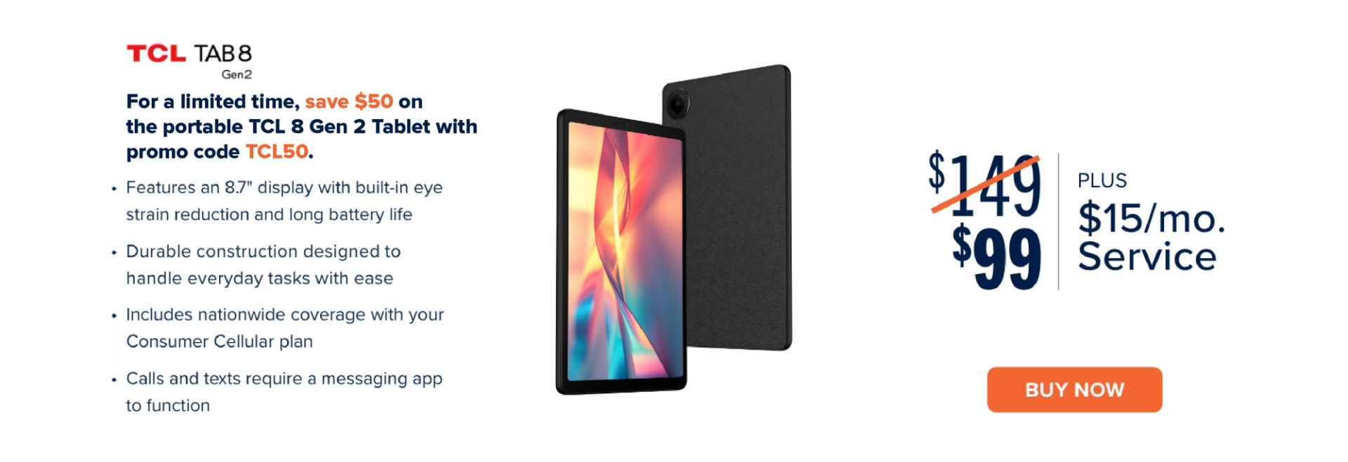 TCL TAB8 Gen2: For a limited time save $50 on the portable TCL 8 Gen 2 Tablet with promo code TCL50.