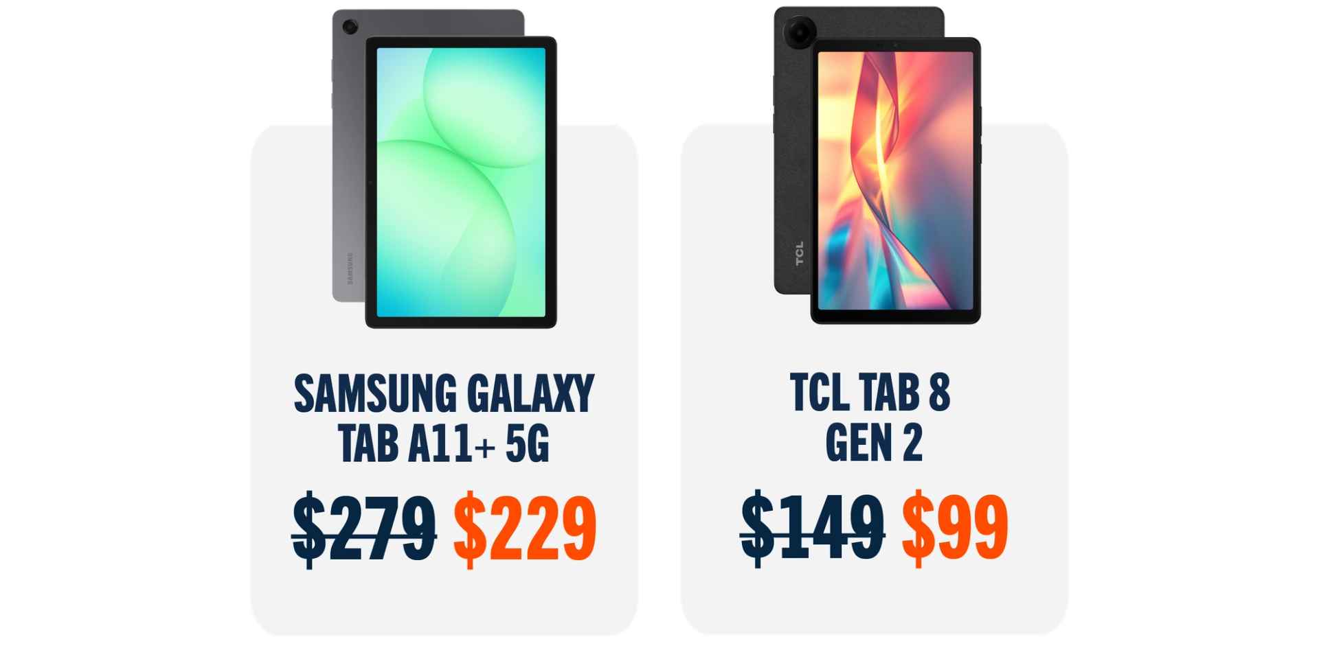 Samsung Galaxy Tab A11+ 5G: $229 | TCL Tab 8 Gen 2: $99