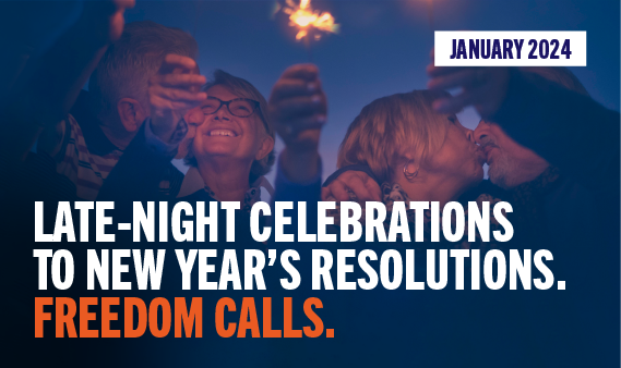 LATE-NIGHT CELEBRATIONS TO NEW YEAR'S RESOLUTIONS. FREEDOM CALLS. JANUARY 2024