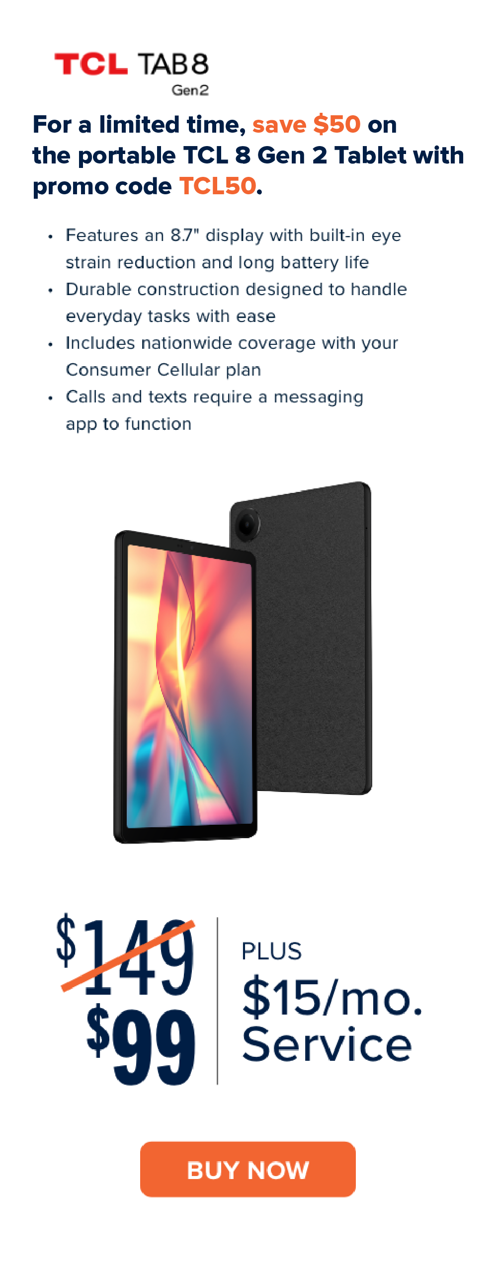 TCL TAB8 Gen2: For a limited time save $50 on the portable TCL 8 Gen 2 Tablet with promo code TCL50.
