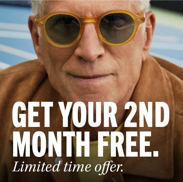 Ted Danson wearing sunglasses with the headline "Get Your 2nd Month Free. Limited Time Offer."