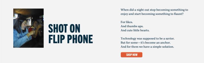 The header includes an image of the New Iris Flip. With the headline "Shot on Flip Phone"