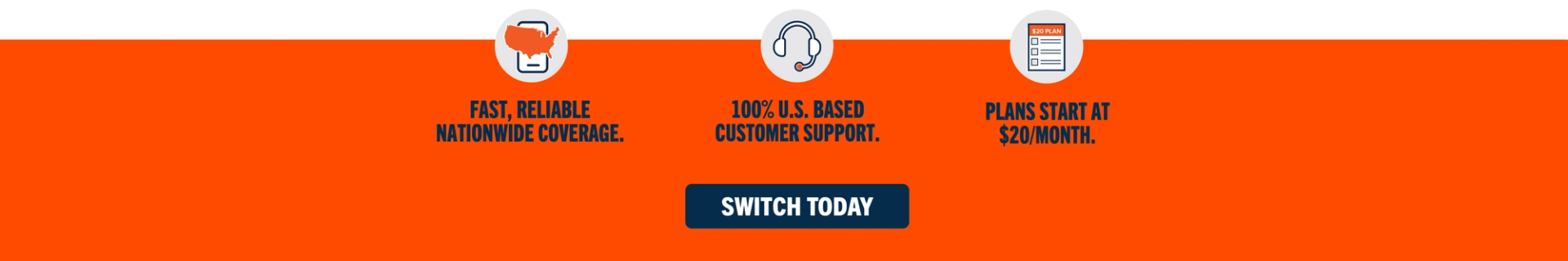 FAST, RELIABLE NATIONWIDE COVERAGE. 100% U.S. BASED CUSTOMER SUPPORT. PLANS START AT $20/MONTH.